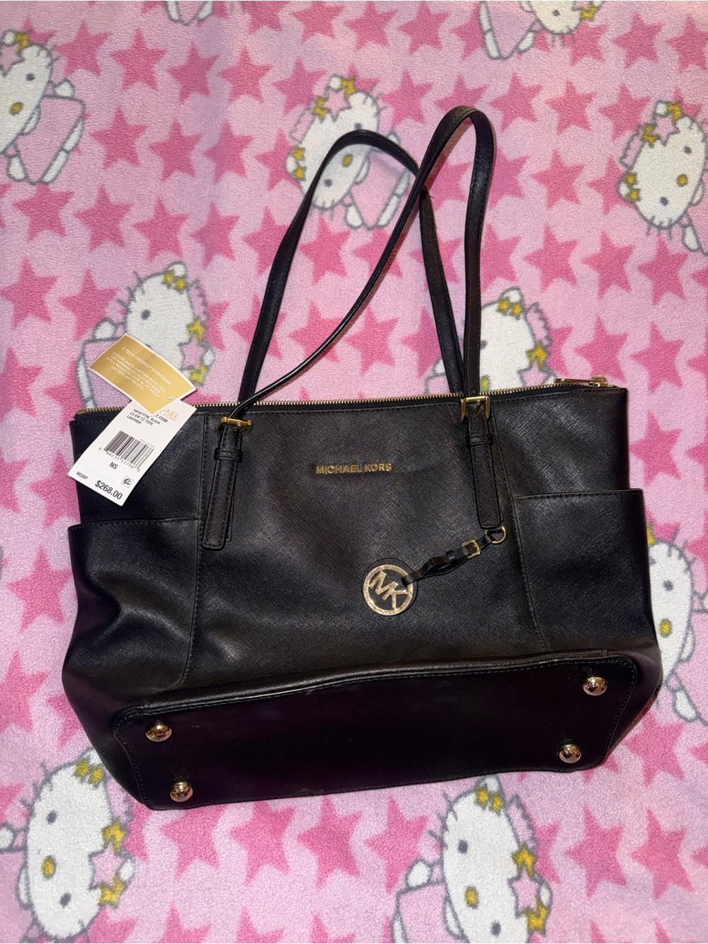 Michael Kors Black Leather Tote with Gold Hardware